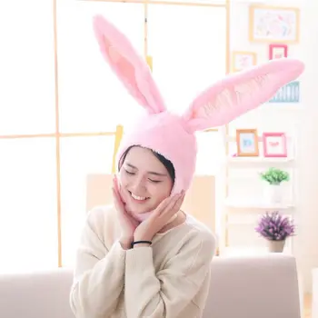 

55cm New Cartoon Adult Plush Hat Cap Funny Pink Rabbit Ears Head Hat Headgear Headdress Children Animal Plush Toy Doll PP Cotton