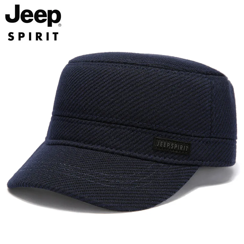 JEEP SPIRIT брендовая мужская осенне-зимняя флисовая Толстая Теплая мужская кепка s ветровка Женская плоская кепка Регулируемая Кепка с ушками - Цвет: Dark Blue