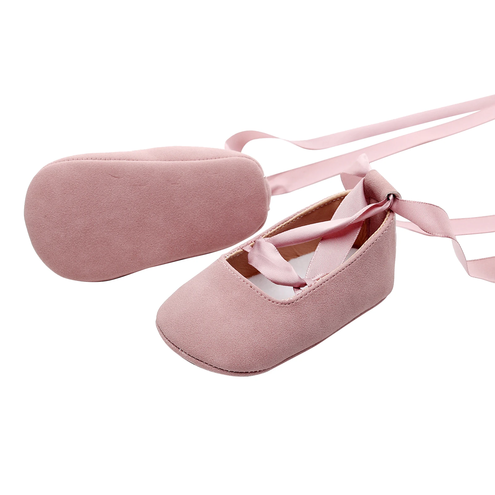 FOCUSNORM 0-24M Kids Baby Girls Princess Shoes Solid Color Soft Sole Footwear Walking Shoes with Ribbon 3