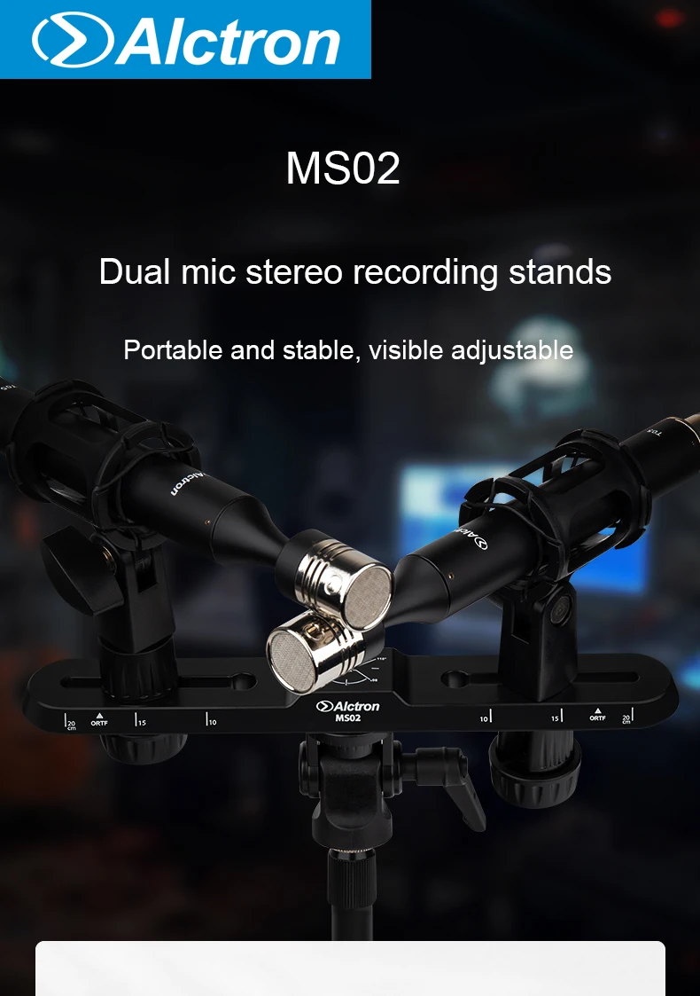 Alctron MS02 professional stereo recording bar multiple recording way visually adjustable with scale 180°adjustable