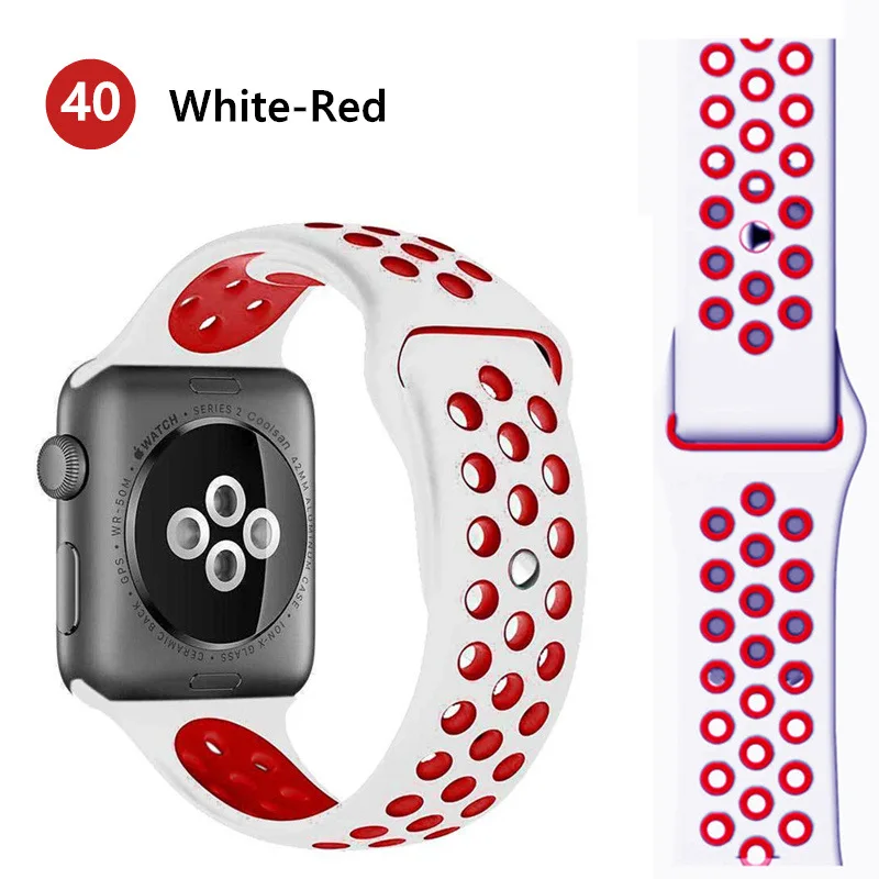 white-red Ремешок для Apple Watch 4/5 ремешок 44 мм 40 мм iwatch ремешок 3 42 мм 38 мм pulseira correa спортивный силиконовый браслет ремень аксессуары для часов - Цвет ремешка: white-red
