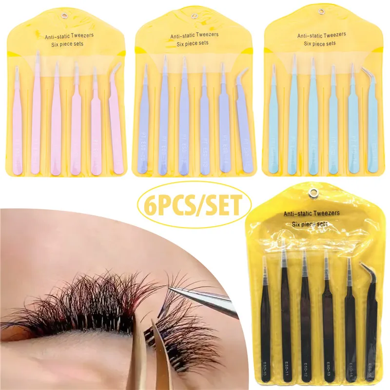 6 unids/set pestañas pinzas Kit de herramientas ESD de precisión de antiestático punta rectas y curvadas multifuncional de acero inoxidable herramienta de reparación