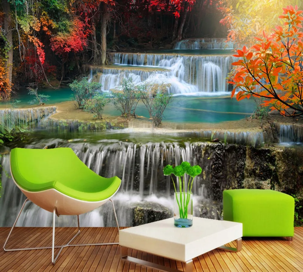 

Drop Shipping 3D Landscape Waterfall Beautiful Landscape TV Background Wall Custom Living Room Beautiful Decorative Mural
