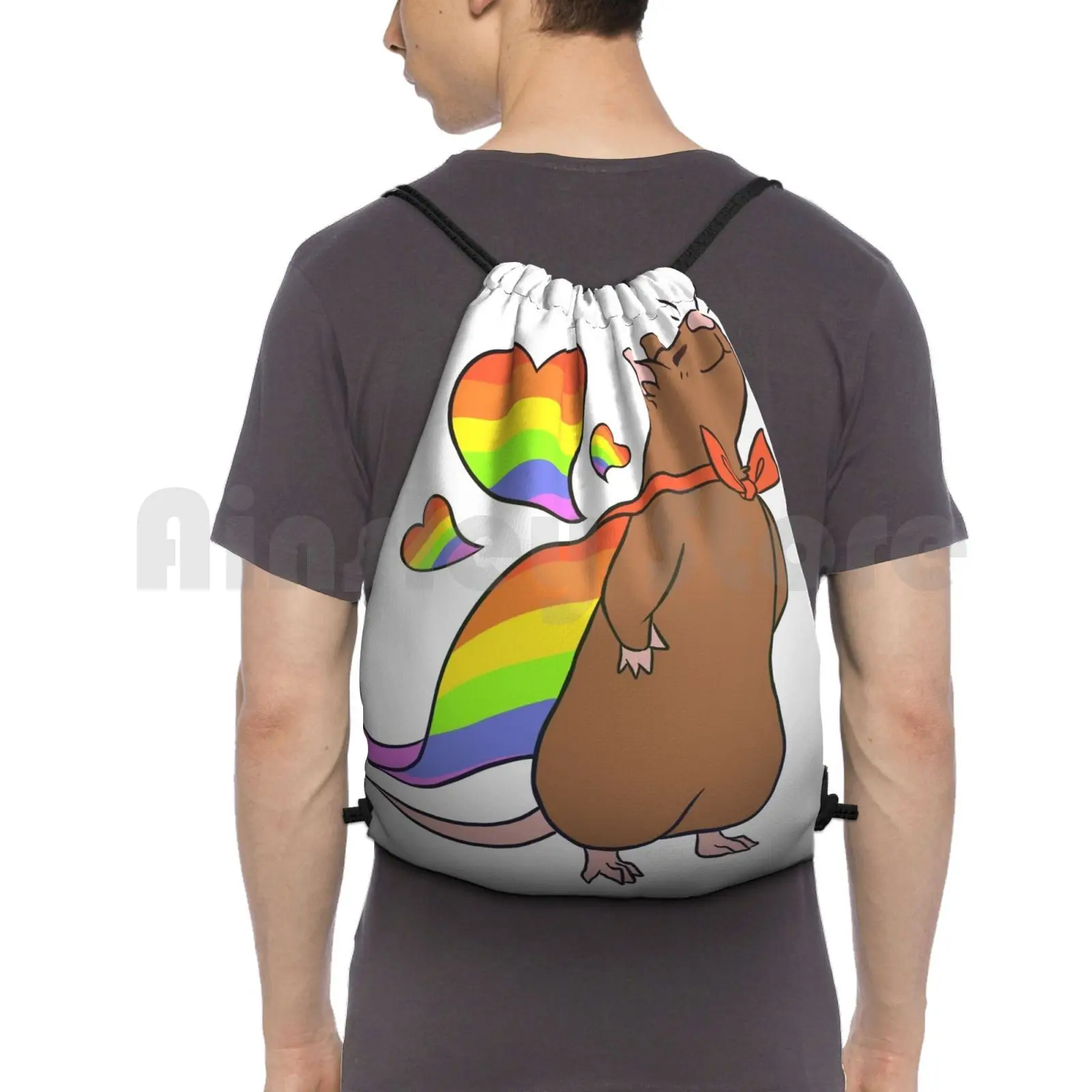 

Super Pride Mouse Backpack Drawstring Bag Riding Climbing Gym Bag Pride Mouse Rat Love Superhero Cute