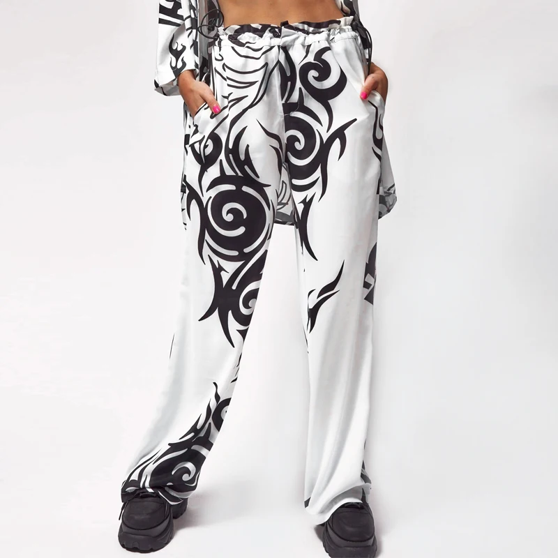 tribal black \u0026 white print wide leg 