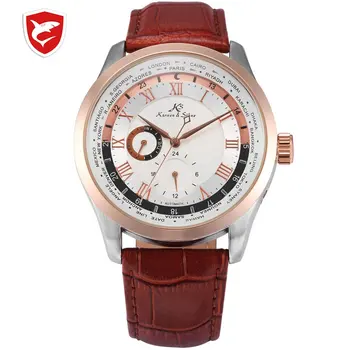 

Imperial KS Brand 24Hrs Day Rose Gold Self Winding Relogio Leather Band Analog Automatic Clock Mens Mechanical Watch Gift /KS302