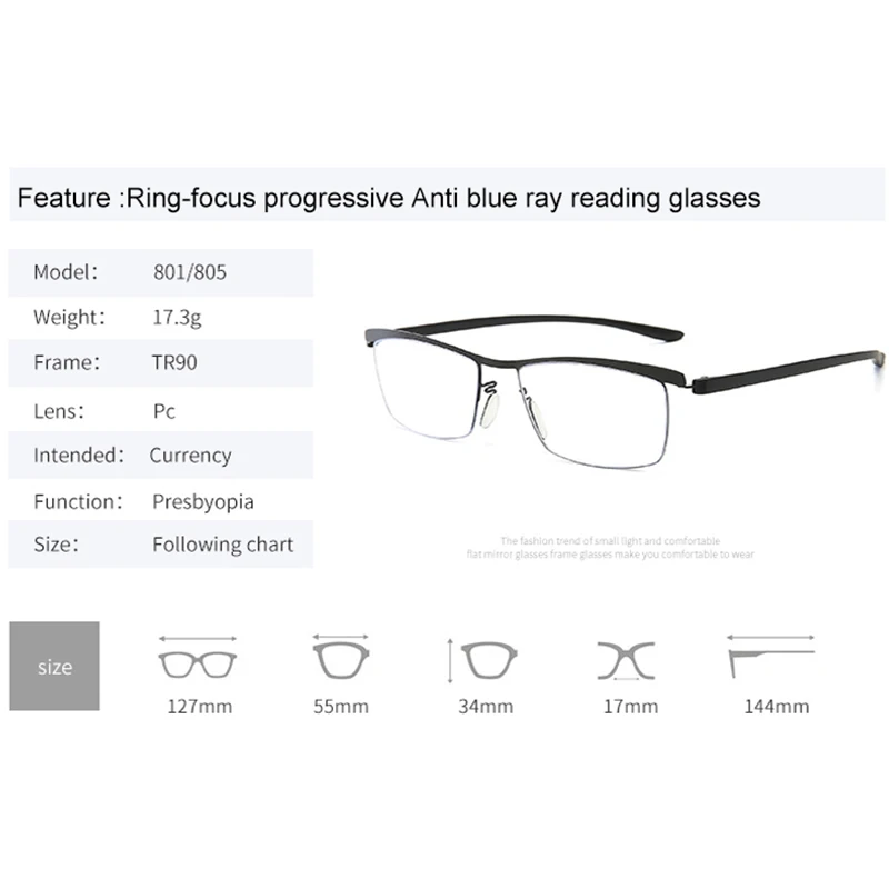 Прогрессивные многофокусные компьютерные очки для чтения с синим светом, блокирующие TR90 очки для чтения с антибликовым эффектом для мужчин и женщин