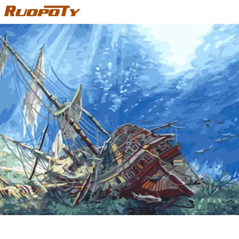 

RUOPOTY DIY Painting By Numbers Landscape Modern Home Wall Art painting by numbers with frame Room Decoration Wall Art