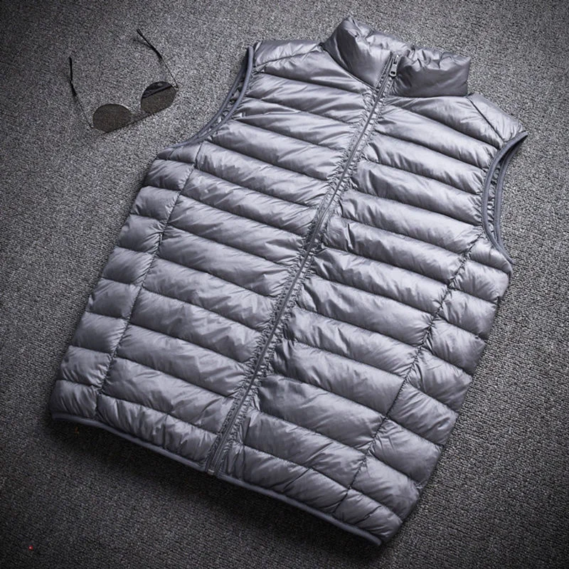 Mens Lightweight Packable Down Vest Puffer Casual Stand Collar Winter Outwear Sleeveless Jacket 