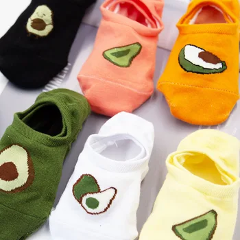 

2020 Boat Socks Fruit Embroidery Avocado Socks Happy Cotton Ankle Funny Men Women Summer Casual Socks Silicone Sock slipper