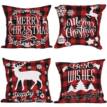 

4 Pcs Merry Christmas Linen Home Decor Pillowcase Throw Pillow Cushion Cover Square Decorative Pillowcase