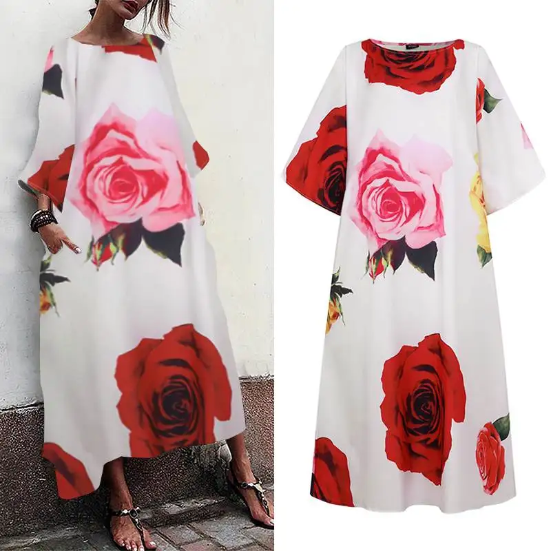 

Casual Fashion Long Sleeve Dresses VONDA Autumn Dress 2020 Women Retro Dresses Women's Loose Floral Sundress O Neck Robe S-5XL