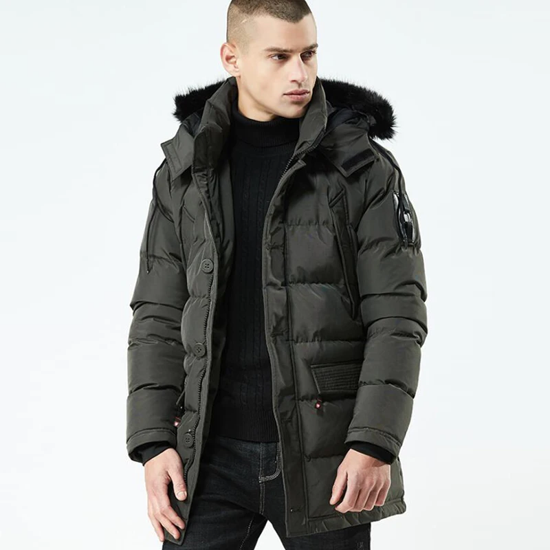 Новое зимнее длинное плотное пальто для мужчин с меховым капюшоном Толстая теплая парка мужская верхняя одежда ветровка зимние куртки casaco masculino