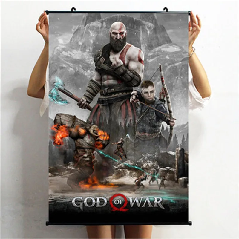 God of War Kratos плакат декоративной живописи ткань прокрутки живопись спальня настенные вешалки фигурка модель X2307 - Цвет: 60X40CM