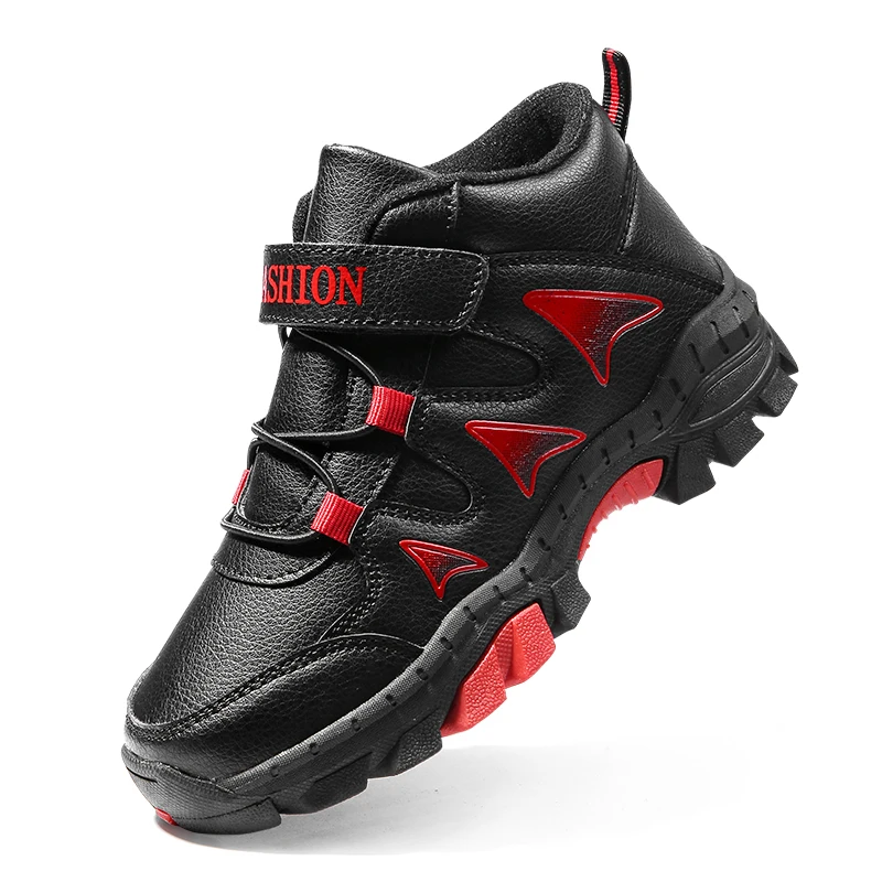 VOSONCA/Детские кроссовки; зимние ботинки; зимняя обувь для мальчиков; теплая туристическая уличная спортивная обувь для подростков; нескользящая обувь - Цвет: Black Red
