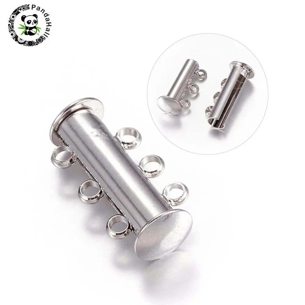 5sets 3-strands Brass Magnetic Slide Lock Clasps for jewelry DIY making,6-Holes,20x10mm, Hole: 2mm