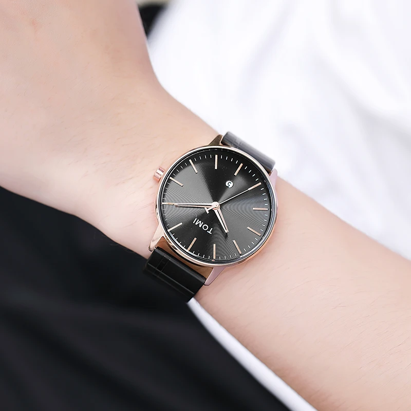TOMI 2023 Brand Men Watch Fashion Simple Quartz Wristwatch Date Display Replacement Steel Leather Strap Relogio Masculino New