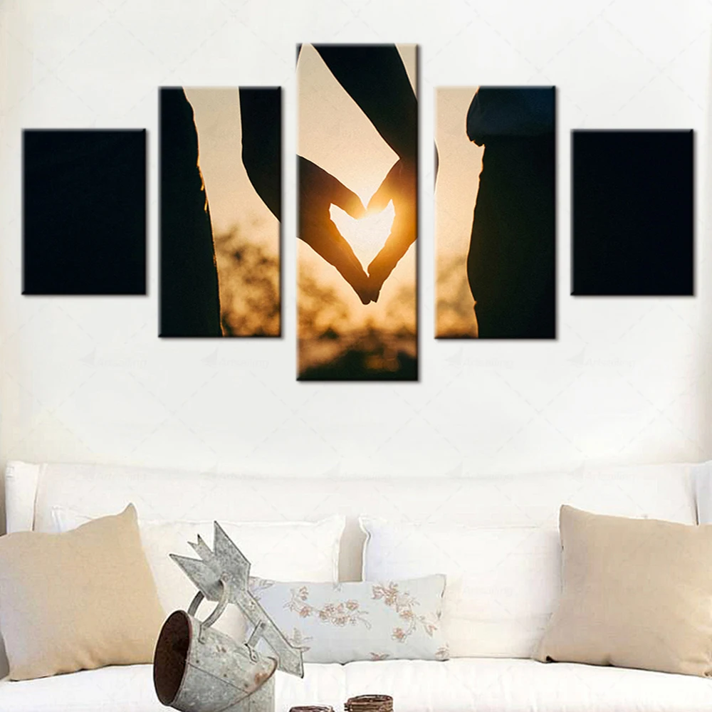 

Artsailing Seaside Sunrise Love Gesture Landscape Home Decoration Living Room Bedroom 5 Pieces Canvas Painting Wall Art Poster