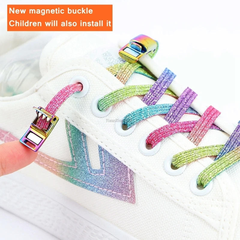 Nuovi lacci arcobaleno con chiusura magnetica lacci elastici senza cravatta lacci per scarpe sneakers lacci per bambini lacci pigri per adulti taglia unica_voghion.com