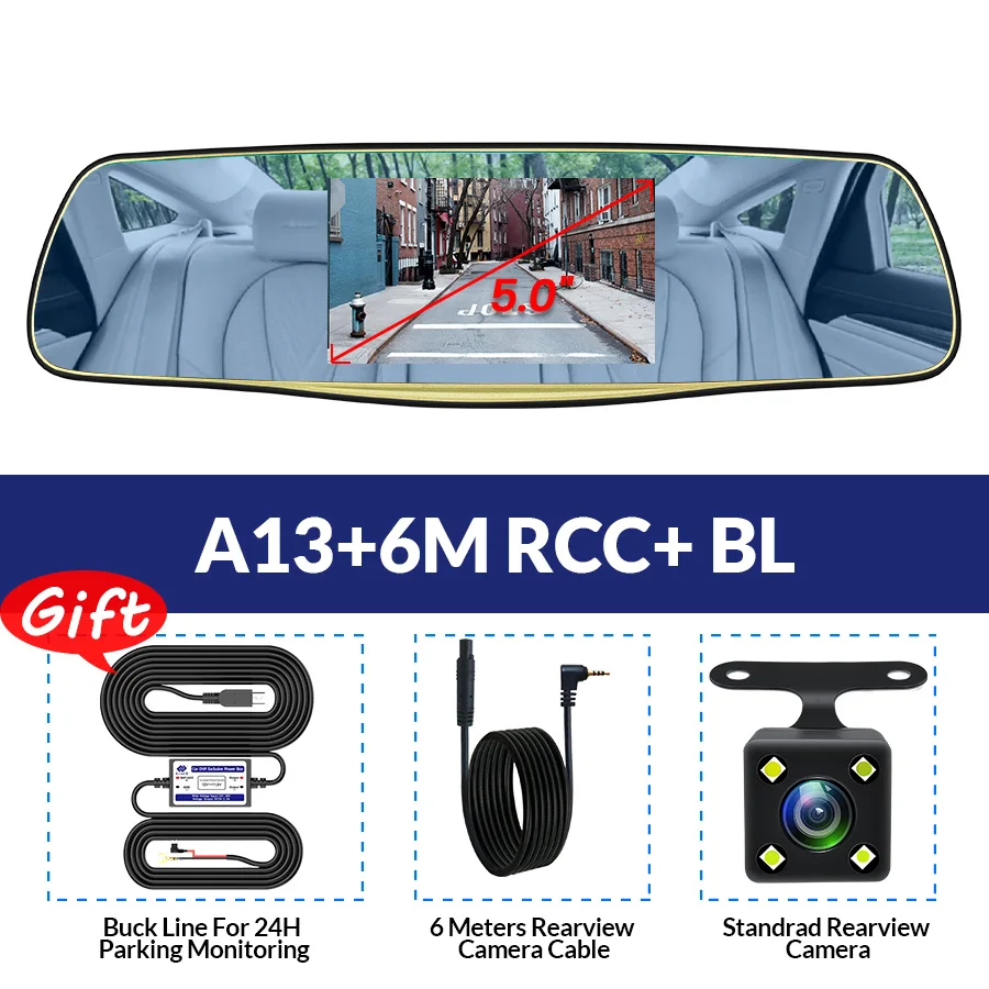 Автомобильный видеорегистратор E-ACE A13, 4 дюйма, зеркальная камера, видеорегистратор FHD с двумя объективами, с камерой заднего вида, Автомобильный регистратор, автомобильная камера, видеорегистратор - Название цвета: A13-6M RCC-BL