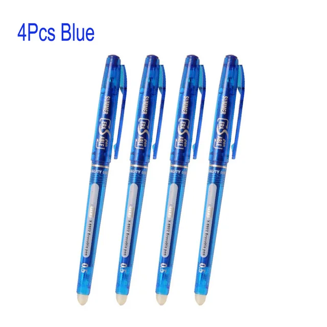 8Pcs/Set Erasable Gel Pen 0.7mm 0.5mm Bullet Tip Blue Black Red Ink Refill Rods 8 Color Writing Drawing Painting Washable Handle 4pcs blue