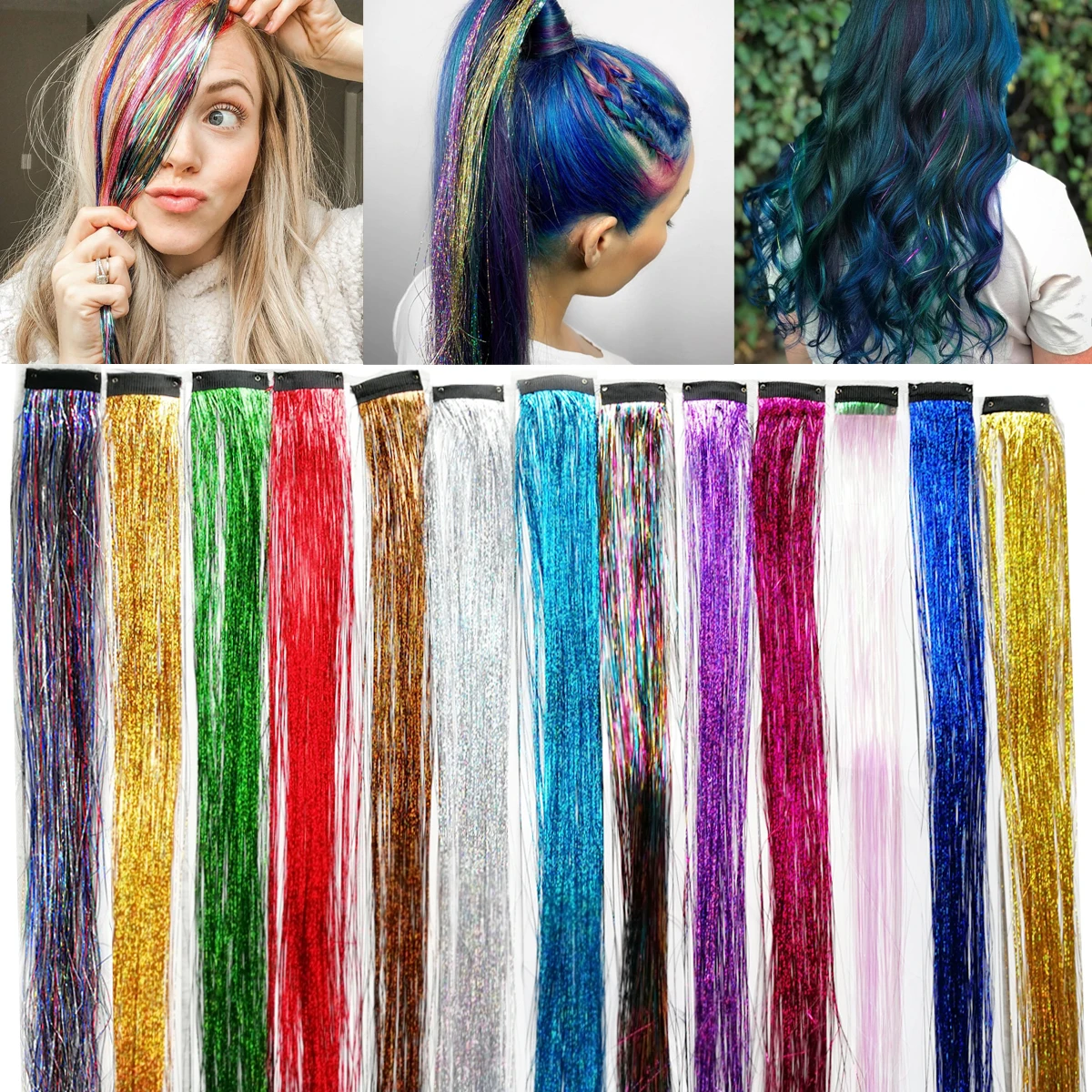 5PCS Highlights Colorful Shiny Clips In Hair Tinsel Girls Accessories