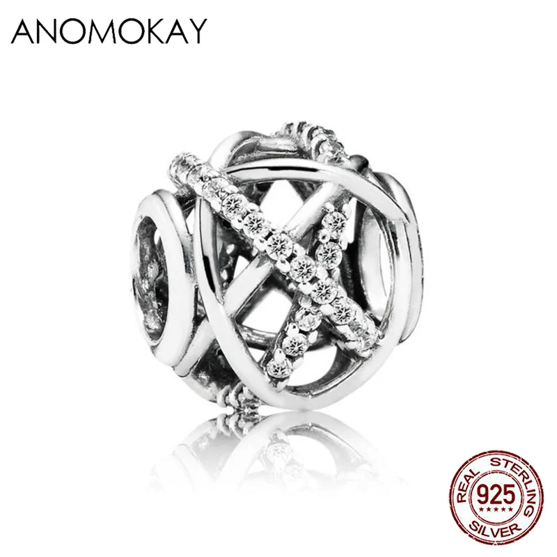 Silver Anomookay, Настоящее серебро пробы, галактика, очаровательный шарик, подходит для браслета Пандора и браслетов, модный шар, сделай сам, украшение из бисера - Цвет: Silver