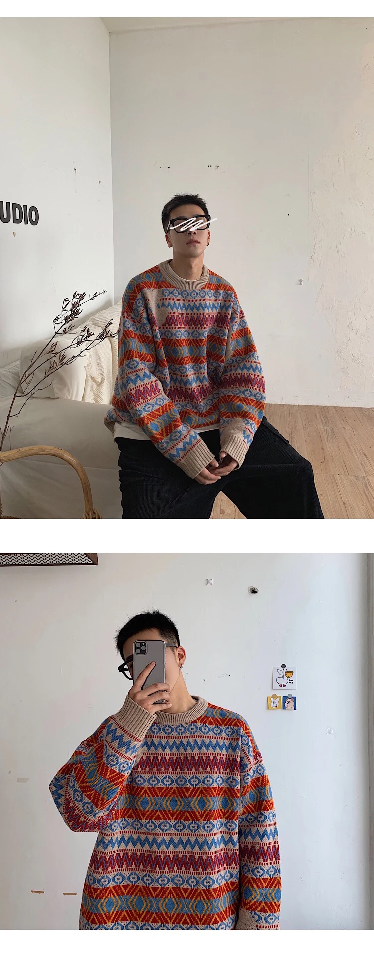 Winter Sweater Men's Warm Fashion Retro O-neck Knit Pullover Men Wild Casual Loose Knitting Sweaters Male Sweter Clothes