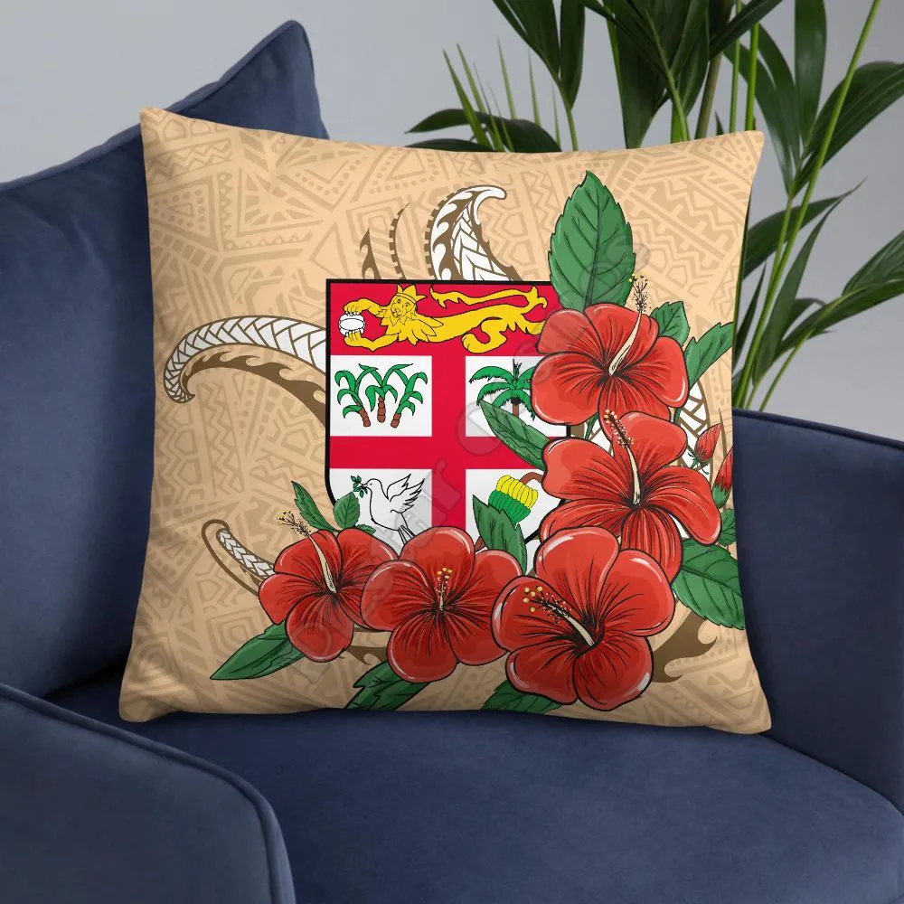 

Fiji Melanesian Pillow Hibiscus Coat of Arm Patterns Pillowcases Throw Pillow Cover Home Decoration
