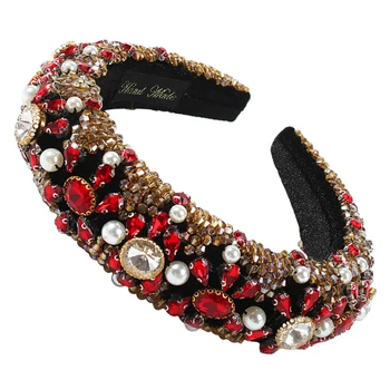 

Women Simulated Pearl Headband Baroque Sparkly Crystal Beaded Hairband Jewelry Sponge Padded Head Band Retro Prom Headdress