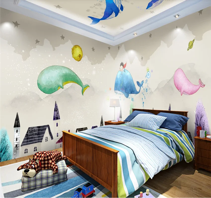 xuesu Custom wallpaper cartoon cute whale castle theme space whole house background wall 8D wall covering 3 foldable bike bicycle parts k whale titanium bike frame custom