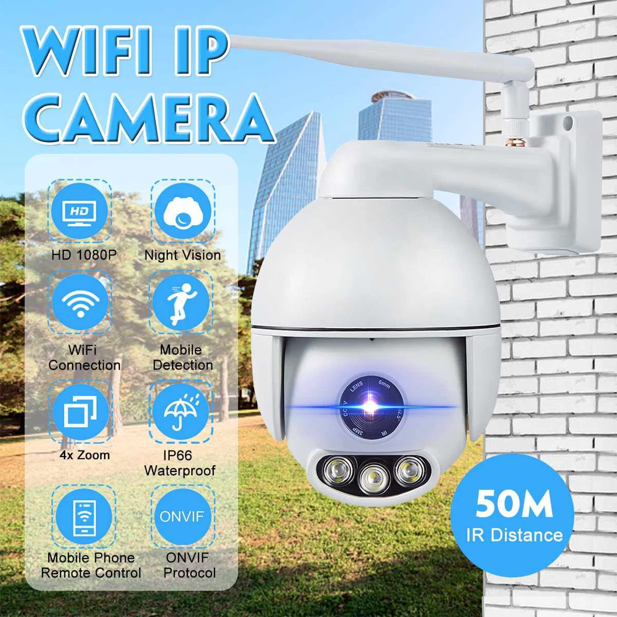 

1080P IP Camera PTZ PoE Pan/Tilt 4x Optical Zoom 50M Night Vision SD card slot IP66 Waterproof Security Camera WiFi Camera