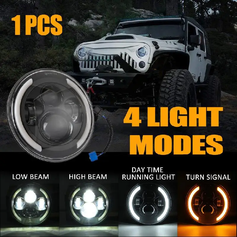 

For Jeep Wrangler JK LJ TJ CJ 7 Inch Round LED Headlights Halo Angle Eyes