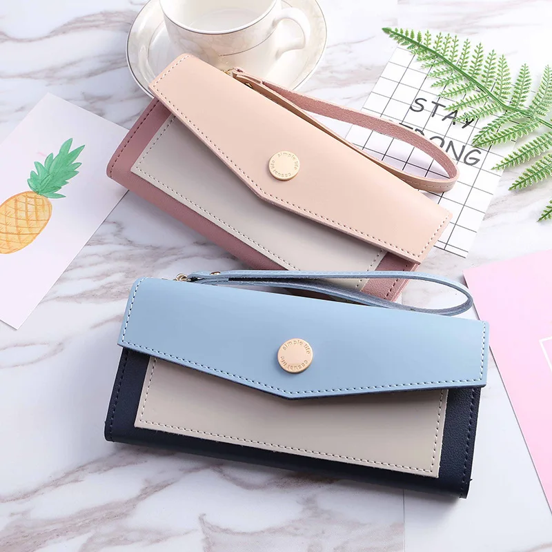 

#072019 New Style WOMEN'S Handbag Zipper Women's Long Simple Contrast Color Joint Wallet Wrist Wrap Mobile Phone Bag