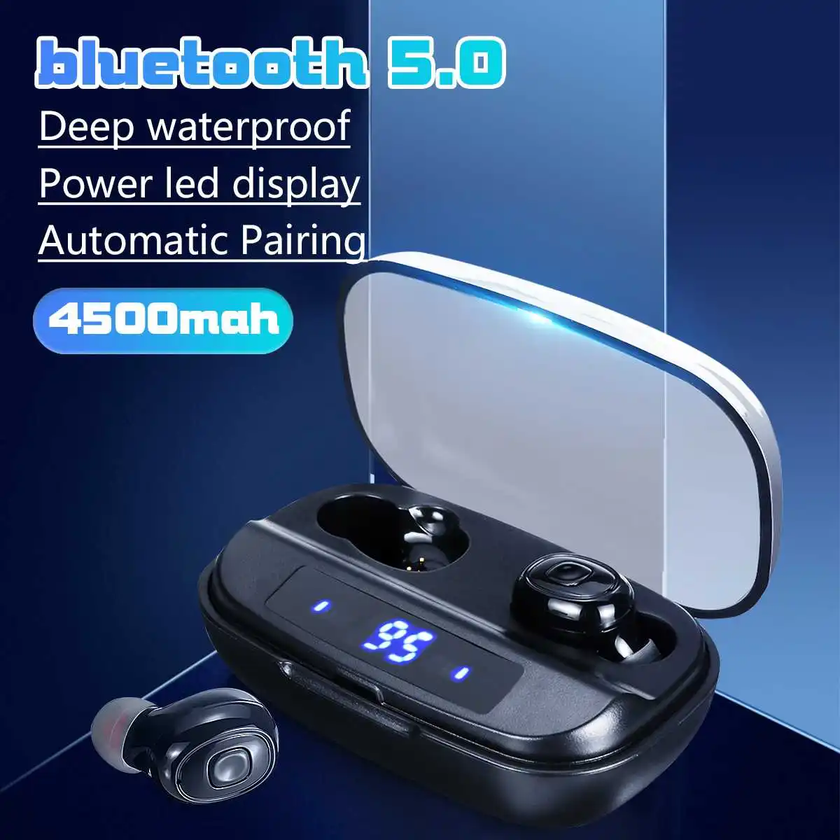 Bluetooth 5,0 наушники, светодиодный дисплей, Беспроводная стереогарнитура, мини спортивные сенсорные наушники, наушники с зарядным устройством 4500 мАч