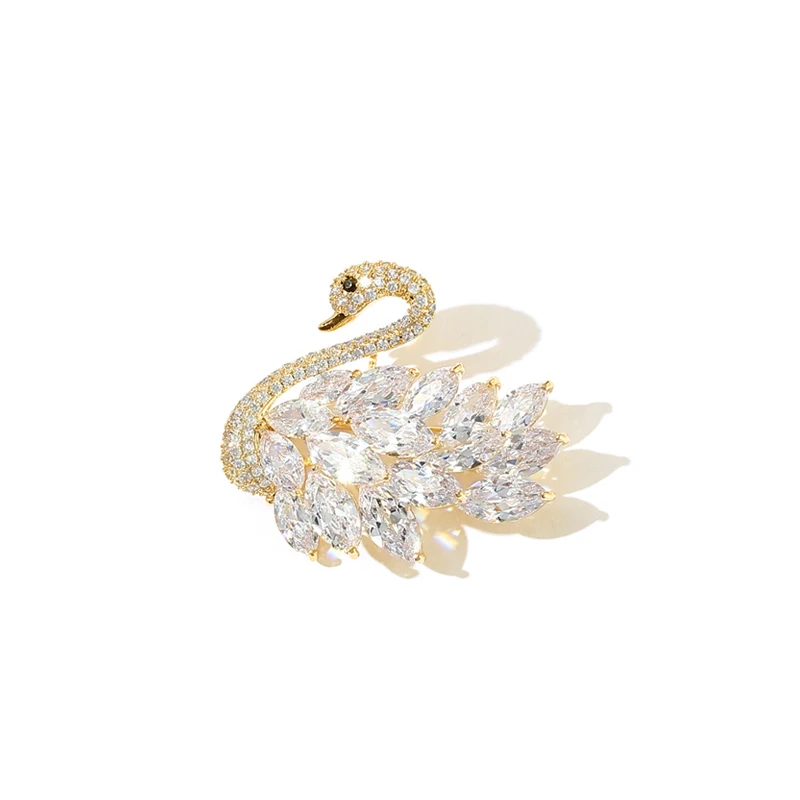 Sparkly White Zircons Swans Brooch Elegant Crystal Rhinestone Silver Gold Brooches Pins Gift for Women Animal Jewelry broche - Окраска металла: 1