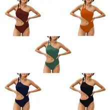 Женский сексуальный цельный бикини, на одно плечо, на шнуровке, с бантом, монокини, открытая талия, купальник с высокой посадкой, открытая спина, купальный костюм