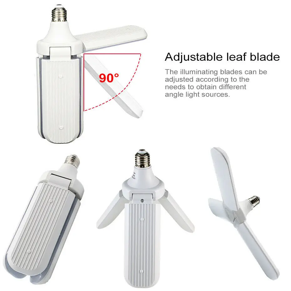 LED Garage Lights Foldable E27 Bulb 2/3/4/5 Adjustable Fan Blades Deformable Ceiling Lighting 6500K AC85-260V for Warehouse