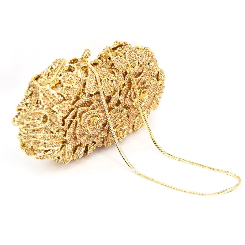 

Luxury Gold White Diamond Clutch Wedding Party Handbags Fashion metal Chain Shoulder Bag Cocktail Party Chain Bag and Purse