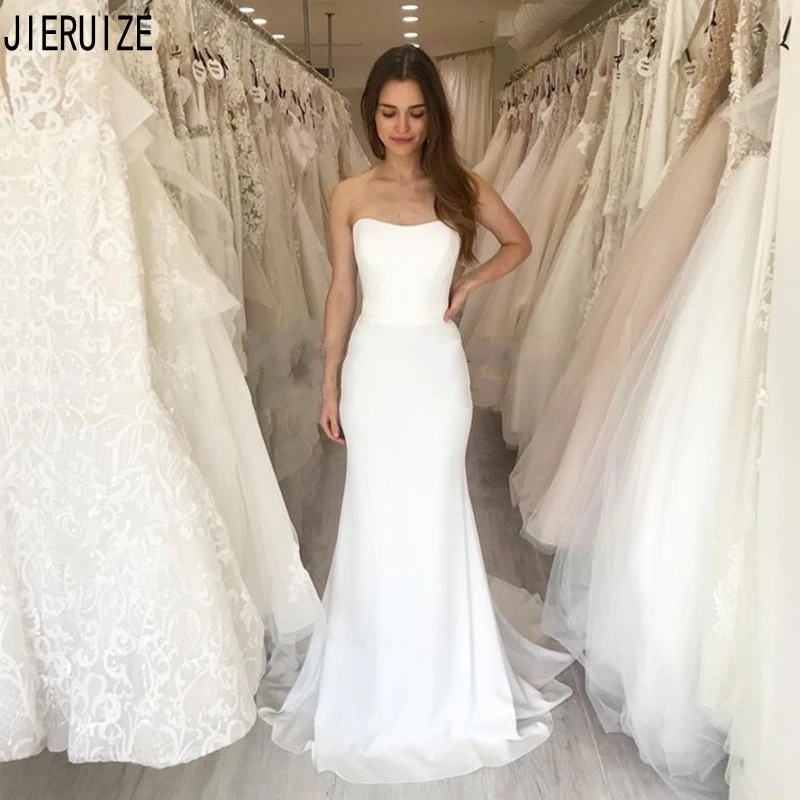 Plain white strapless wedding dress Clearance