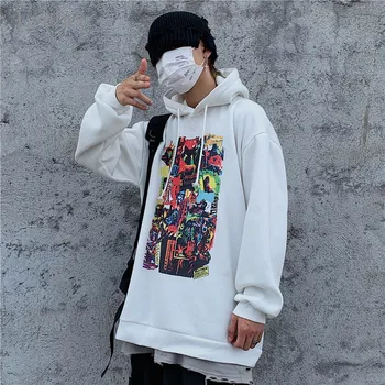 

Lychee Harajuku Casual Loose Female Fleece Hoodies Pullovers Graffiti Women Hooded Fleece Sweatshirt Autumn Lady Sweatshirts