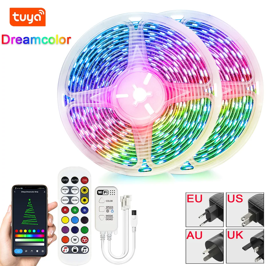 

Светодиодные ленты с Wi-Fi, светодиодные лампы для украшения спальни, Rgb-лампа WS2811, с дистанционным управлением по Bluetooth и Wi-Fi, 5050 SMD