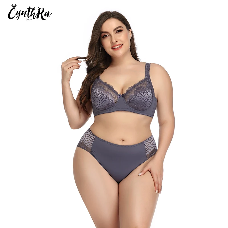 

CYNTHRA Bra Set Women's Large Size Sexy Thin Comfortable Breathable Soft Plus Size Lace Nylon Ladies Sexy Underwear Lingerie Set