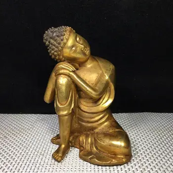 

Wedding Decoration 6" Founder of buddhism Bronze Gilt gold Sleeping buddha Buddha Statue Giordamo Siddhartha
