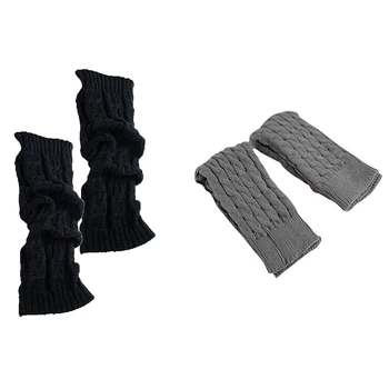 

Hot kf-2 Pair Women'S Winter Crochet Knitted Boot Cover Leg Warmers Legging Sock, Black & Light Gray