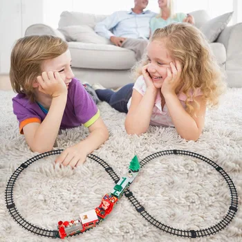 

Funny Battery Powered Christmas Xmas Electric Rail Train Toy with Realistic Sounds Light for Kids Children Festival Holiday Gift