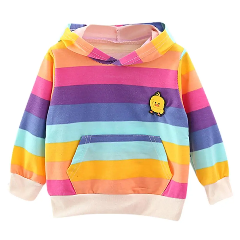 

Baby Girl Clothes Toddler Kids Striped Rainbow Cartoon Hooded Sweatshirt Coat Long Sleeve Tops Children's SWeatshirt For Girls