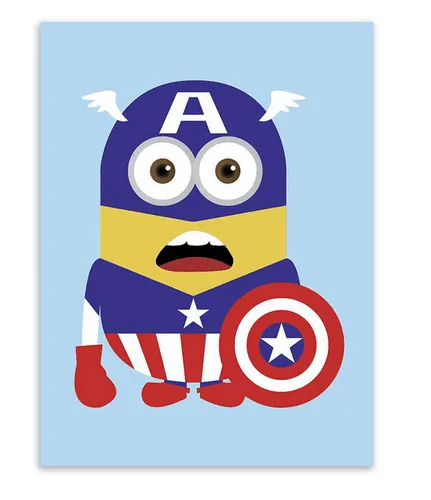 Современный Креативный плакат в скандинавском стиле с супергероями Marvel, миньонами, тором, Бэтменом, декоративная картина на холсте для детской комнаты - Цвет: Captain America