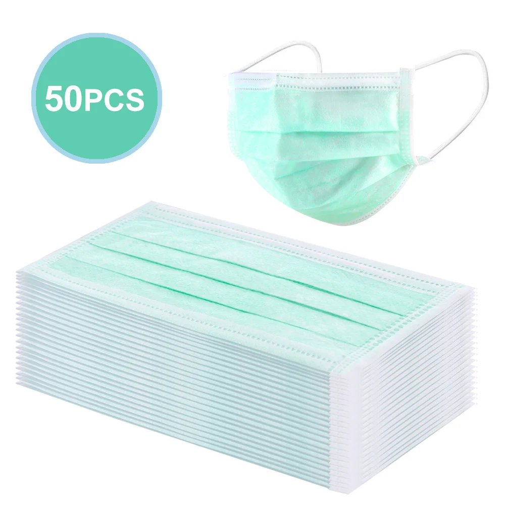 

50PCS High Quality 3-Layer Face Masks Elastic Earloop Dustproof Anti-Bacteria Disposable Protection Ear-Mounted Mask