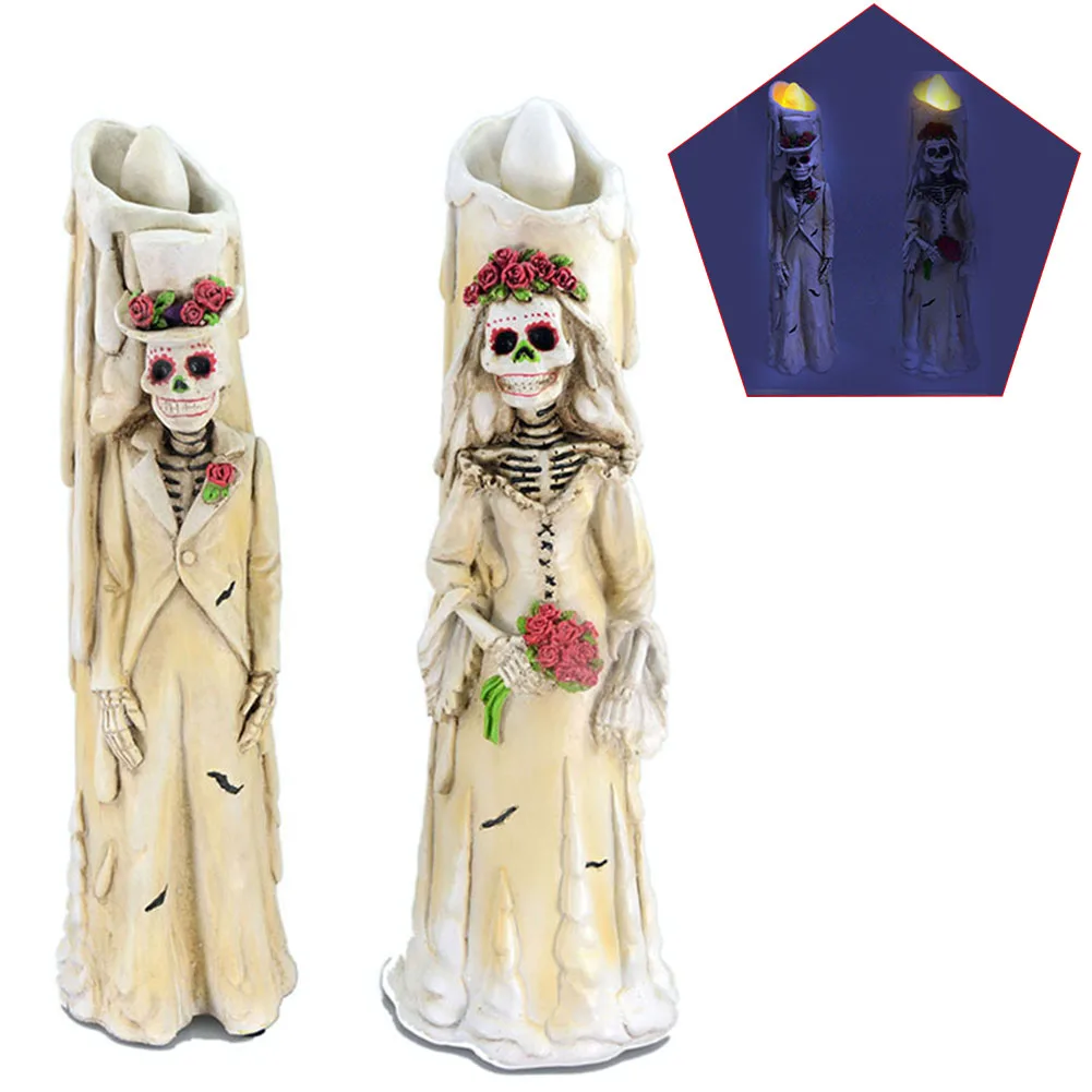 

1 Pair Halloween Simulation Bride Groom Shape Decoration Bar Electronic Party Led Candle Lamp Vintage KTV Props Desktop